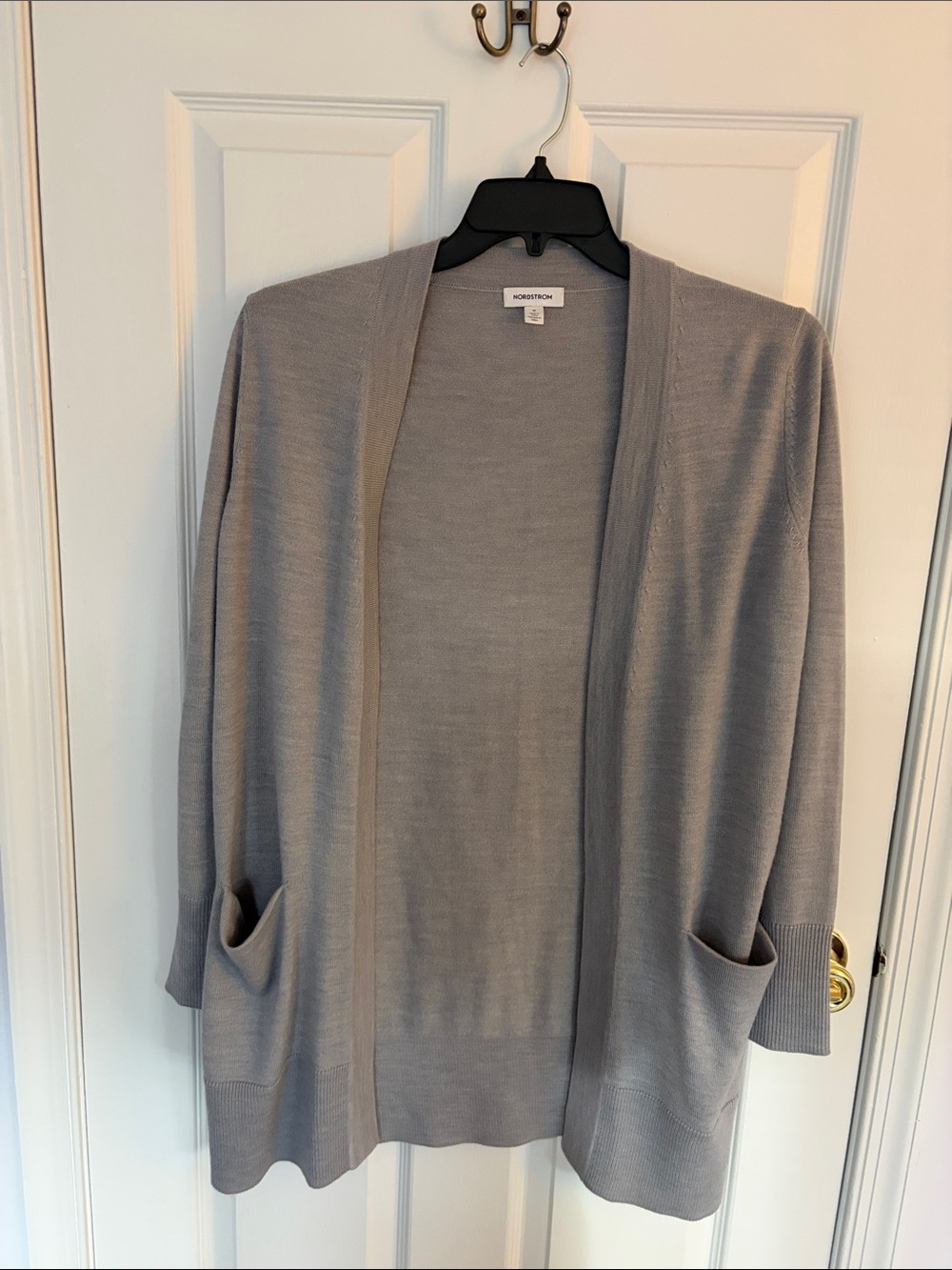 Nordstrom Light Gray Open-Front Pocket Cardigan
